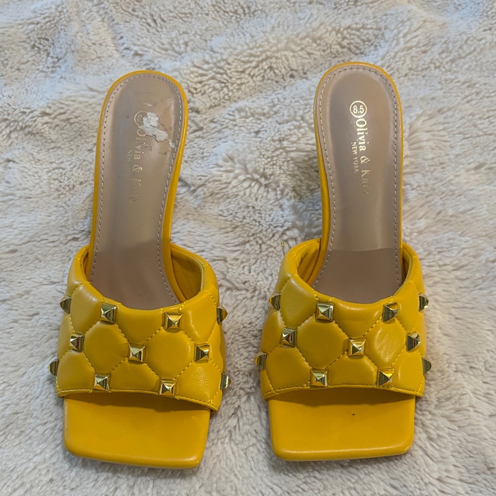 Olivia & Kate Yellow Studded Mules